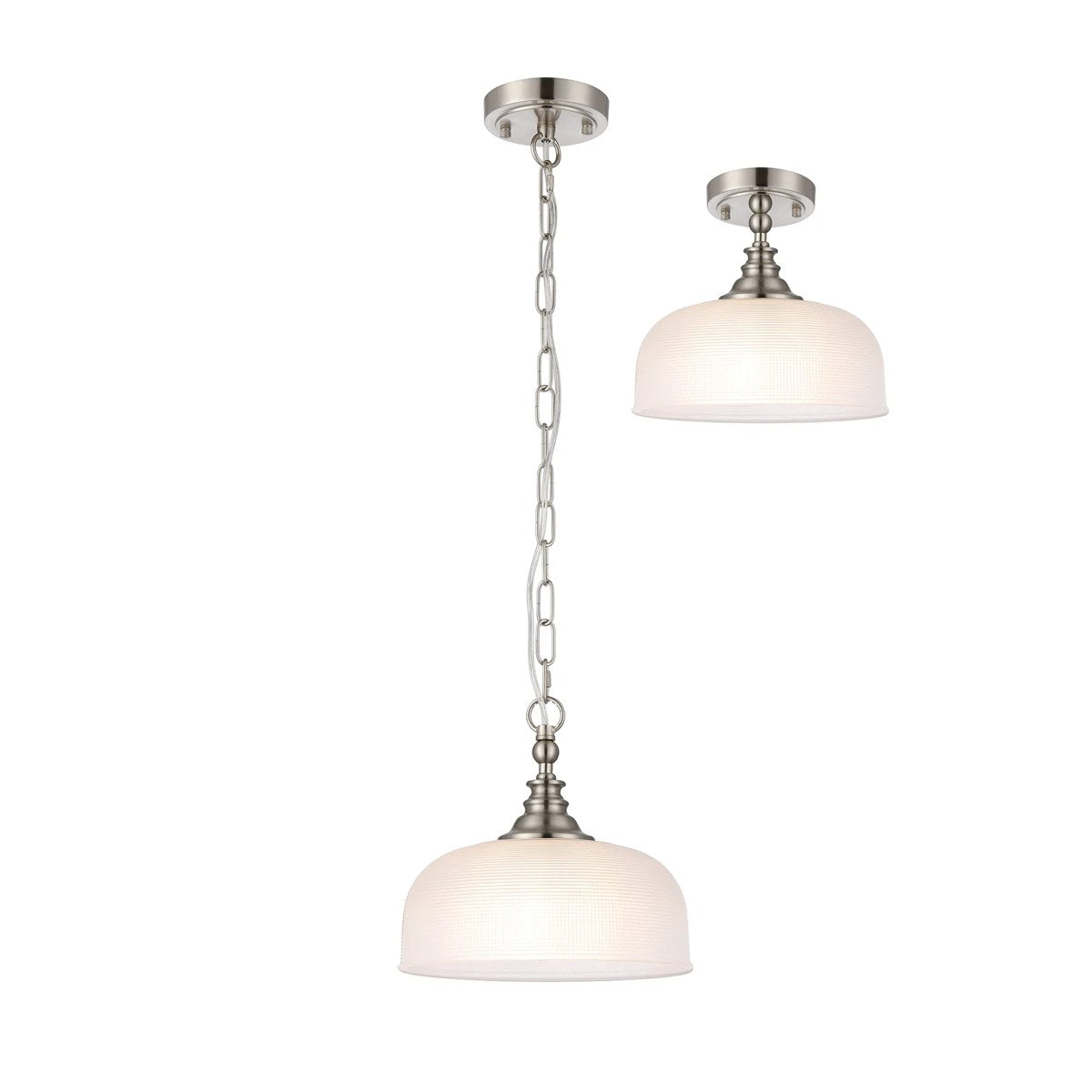 Regent Lourdes Flush Pendant Light 270mm Diameter - Satin Nickel / Clear