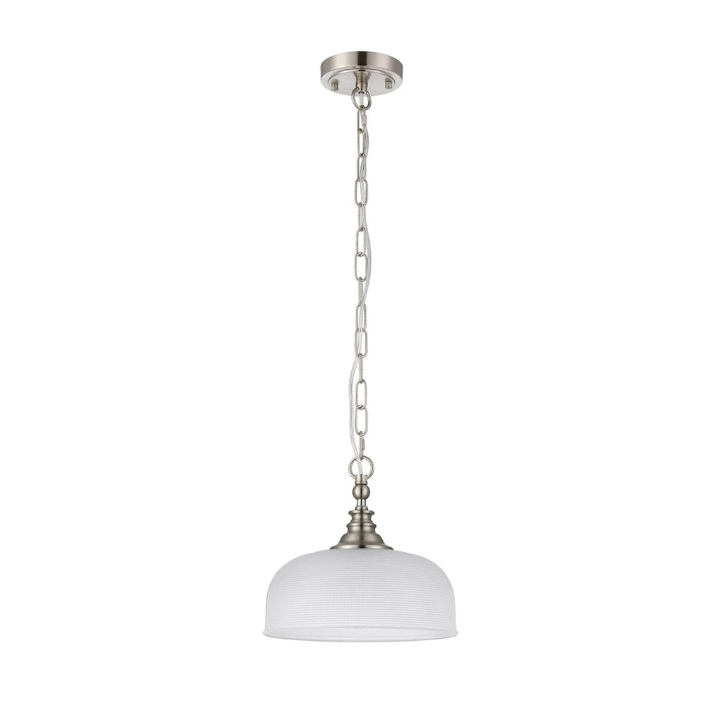 Regent Lourdes Flush Pendant Light 270mm Diameter - Satin Nickel / Clear