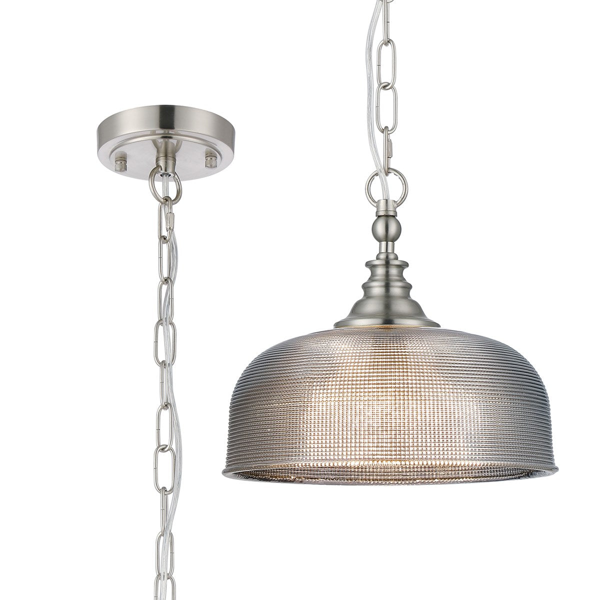 Regent Lourdes Flush Pendant Light 270mm Diameter - Satin Nickel / Smoke