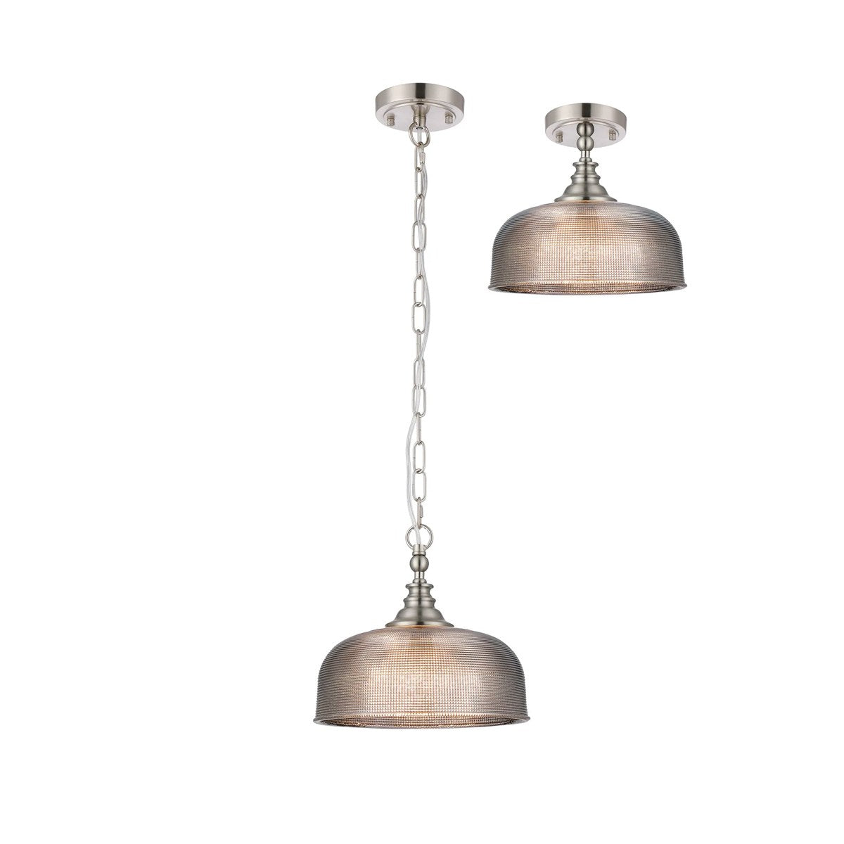 Regent Lourdes Flush Pendant Light 270mm Diameter - Satin Nickel / Smoke