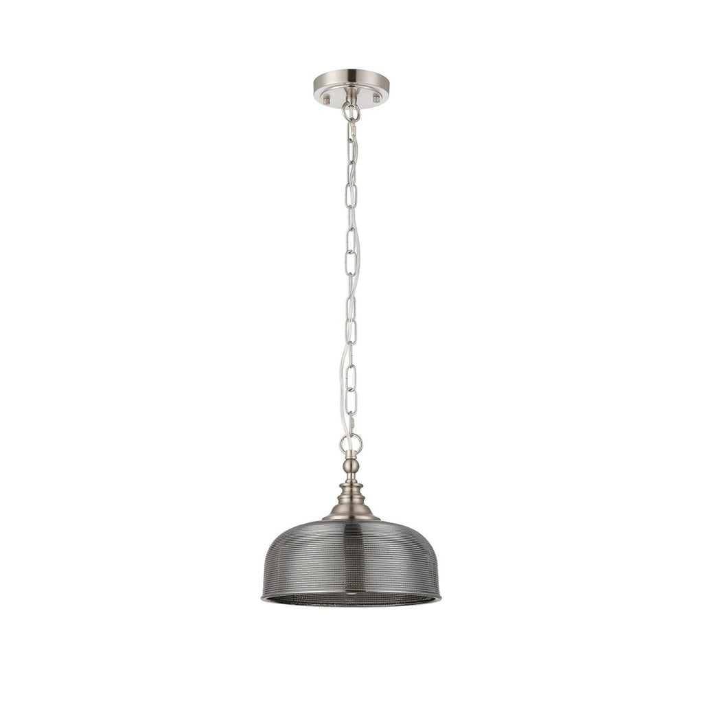 Regent Lourdes Flush Pendant Light 270mm Diameter - Satin Nickel / Smoke