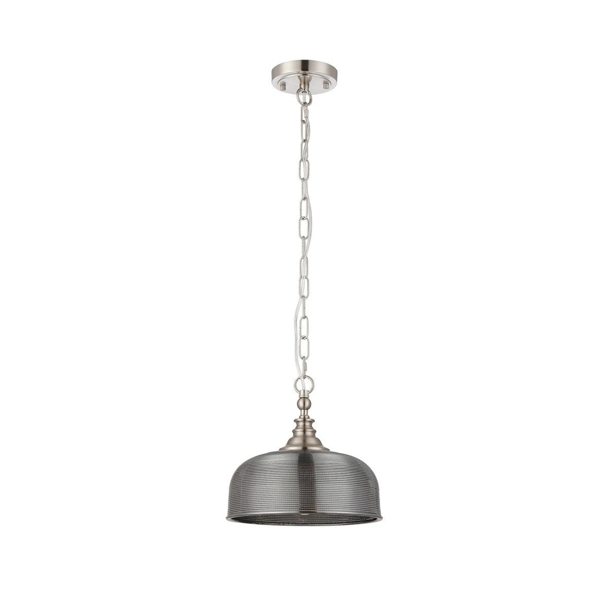 Regent Lourdes Flush Pendant Light 270mm Diameter - Satin Nickel / Smoke