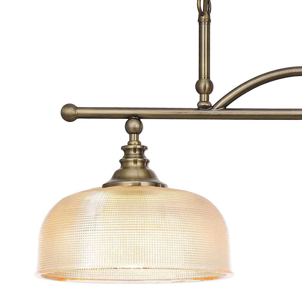 Regent Lourdes 2 Light Semi Flush Pendant Bar 750mm - Antique Brass / Amber