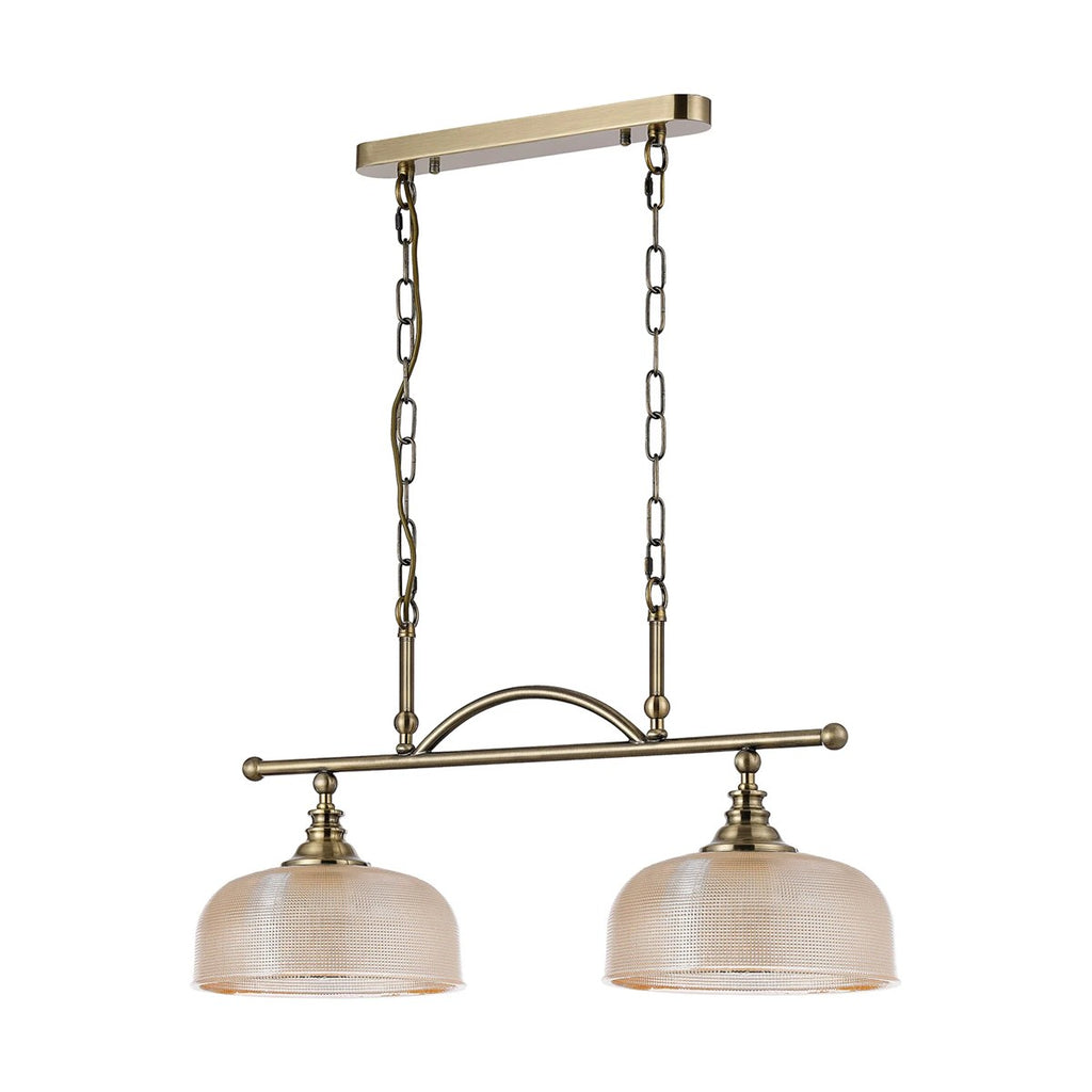 Regent Lourdes 2 Light Semi Flush Pendant Bar 750mm - Antique Brass / Amber