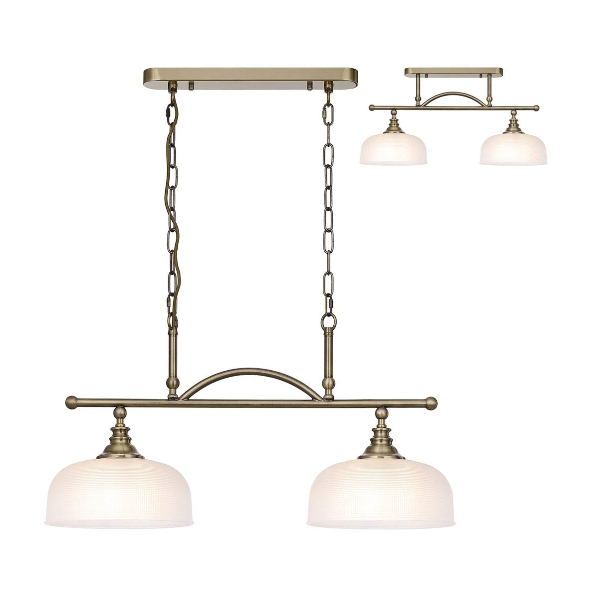 Regent Lourdes 2 Light Semi Flush Pendant Bar 750mm - Antique Brass / Frosted