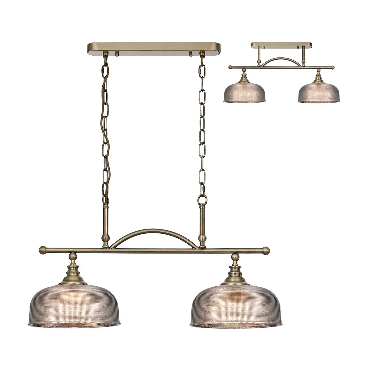 Regent Lourdes 2 Light Semi Flush Pendant Bar 750mm - Antique Brass / Smoke