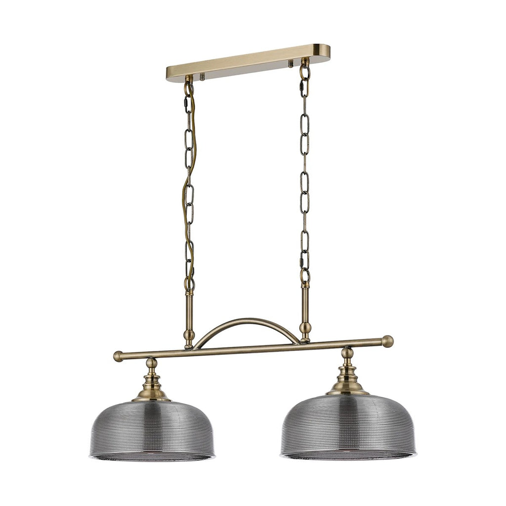 Regent Lourdes 2 Light Semi Flush Pendant Bar 750mm - Antique Brass / Smoke