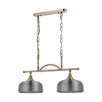 Regent Lourdes 2 Light Semi Flush Pendant Bar 750mm - Antique Brass / Smoke