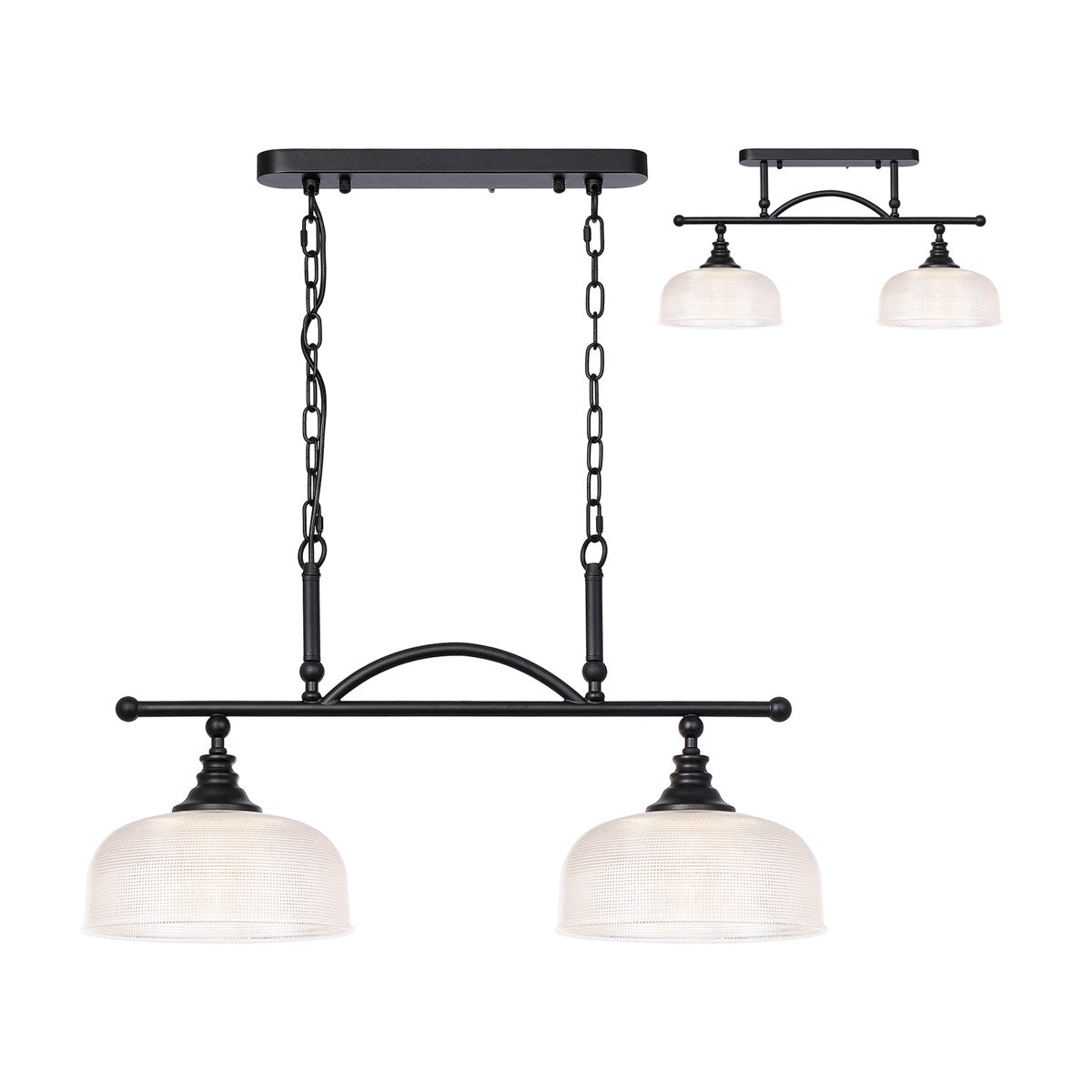 Regent Lourdes 2 Light Semi Flush Pendant Bar 750mm - Satin Black / Clear