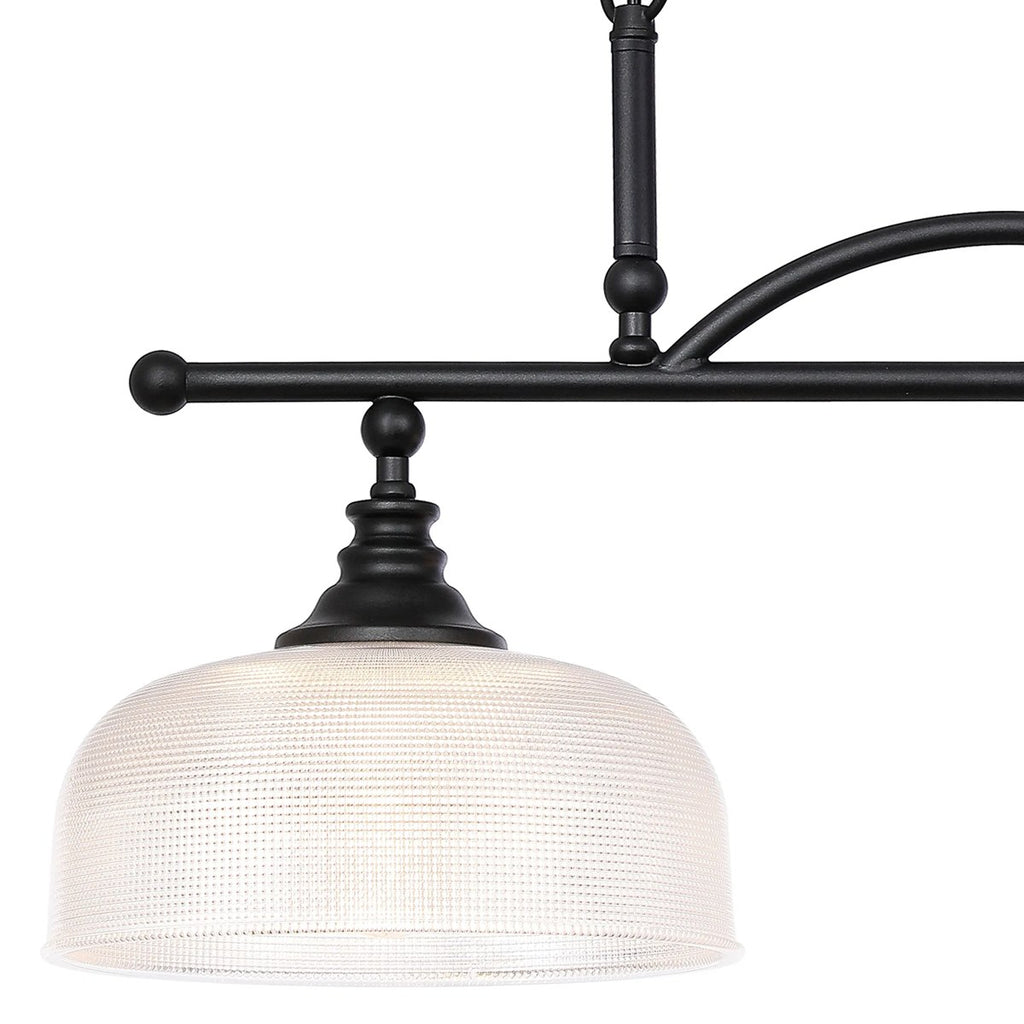 Regent Lourdes 2 Light Semi Flush Pendant Bar 750mm - Satin Black / Clear