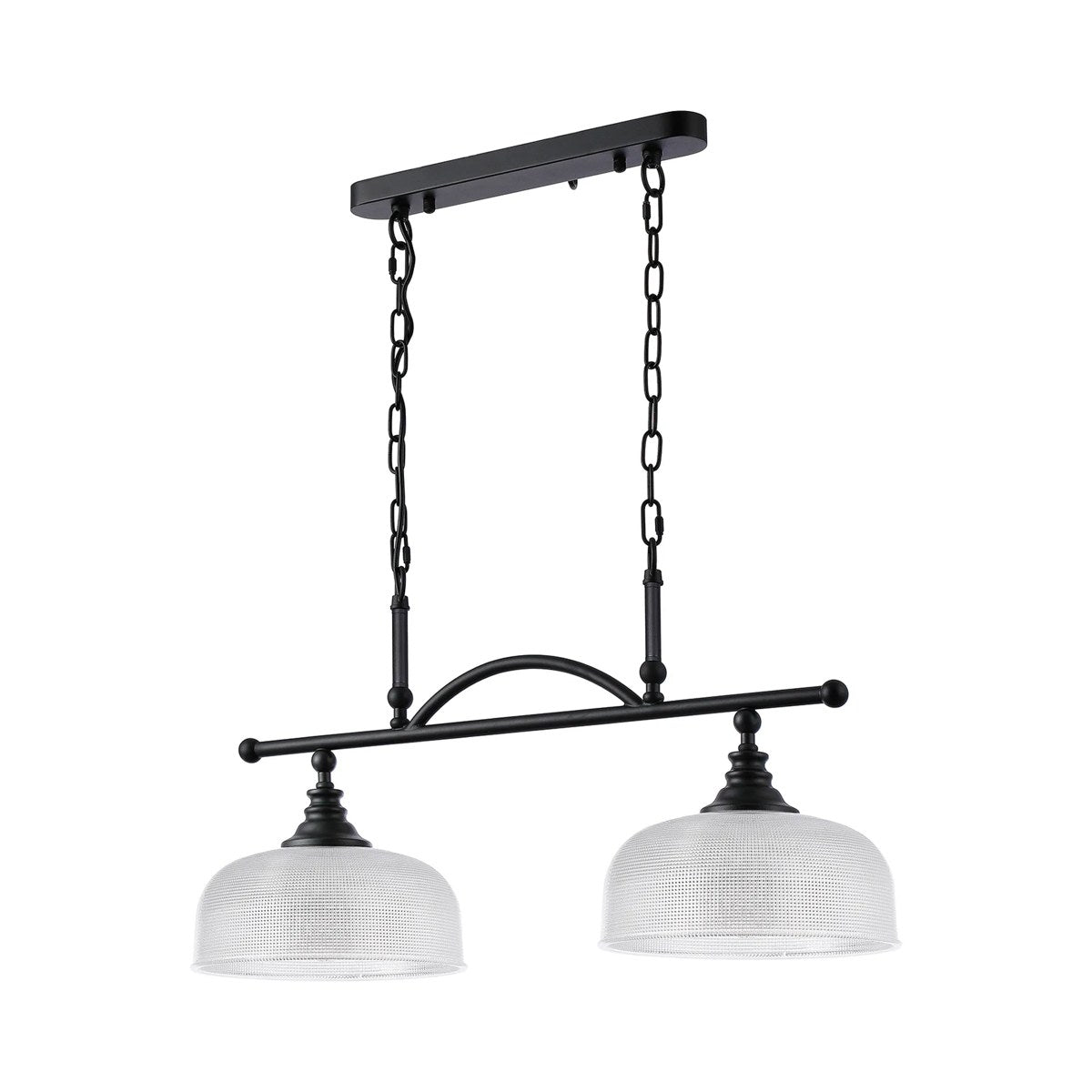 Regent Lourdes 2 Light Semi Flush Pendant Bar 750mm - Satin Black / Clear