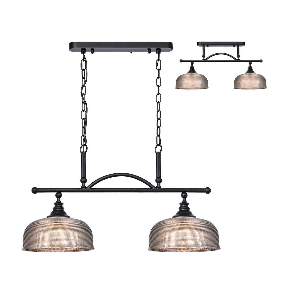 Regent Lourdes 2 Light Semi Flush Pendant Bar 750mm - Satin Black / Smoke