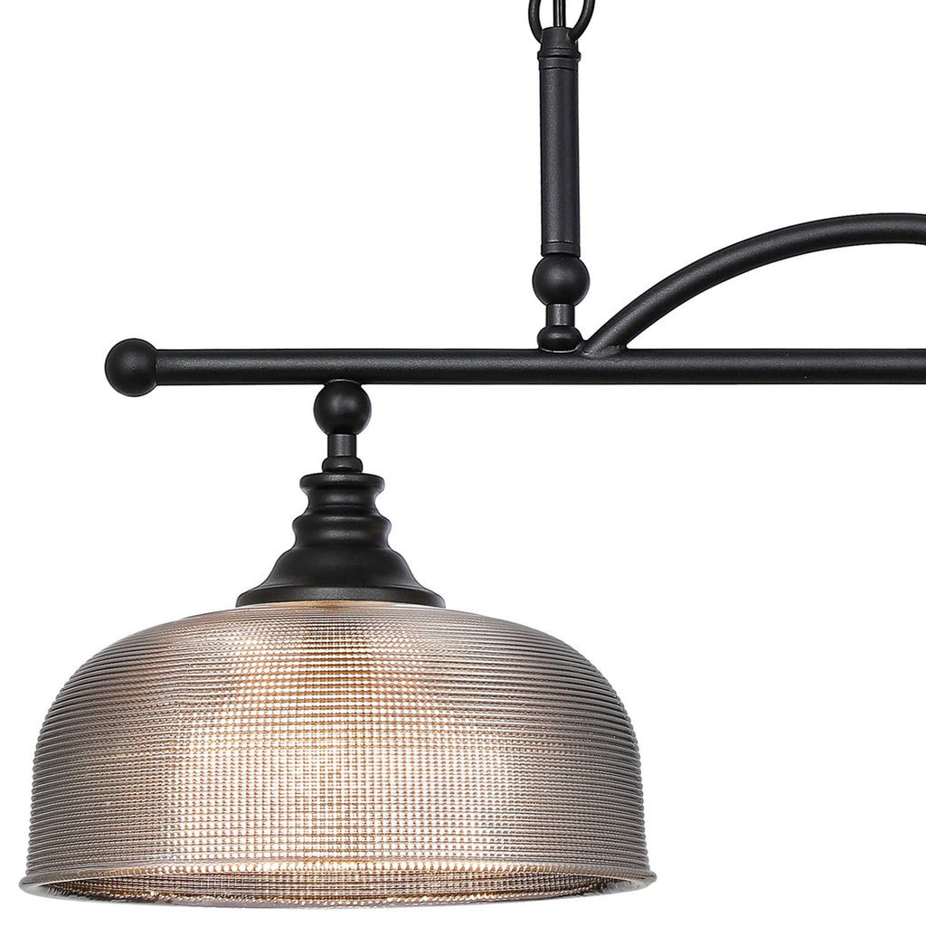 Regent Lourdes 2 Light Semi Flush Pendant Bar 750mm - Satin Black / Smoke