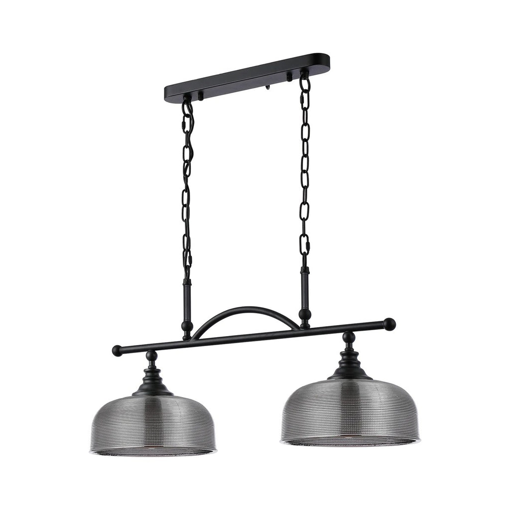 Regent Lourdes 2 Light Semi Flush Pendant Bar 750mm - Satin Black / Smoke