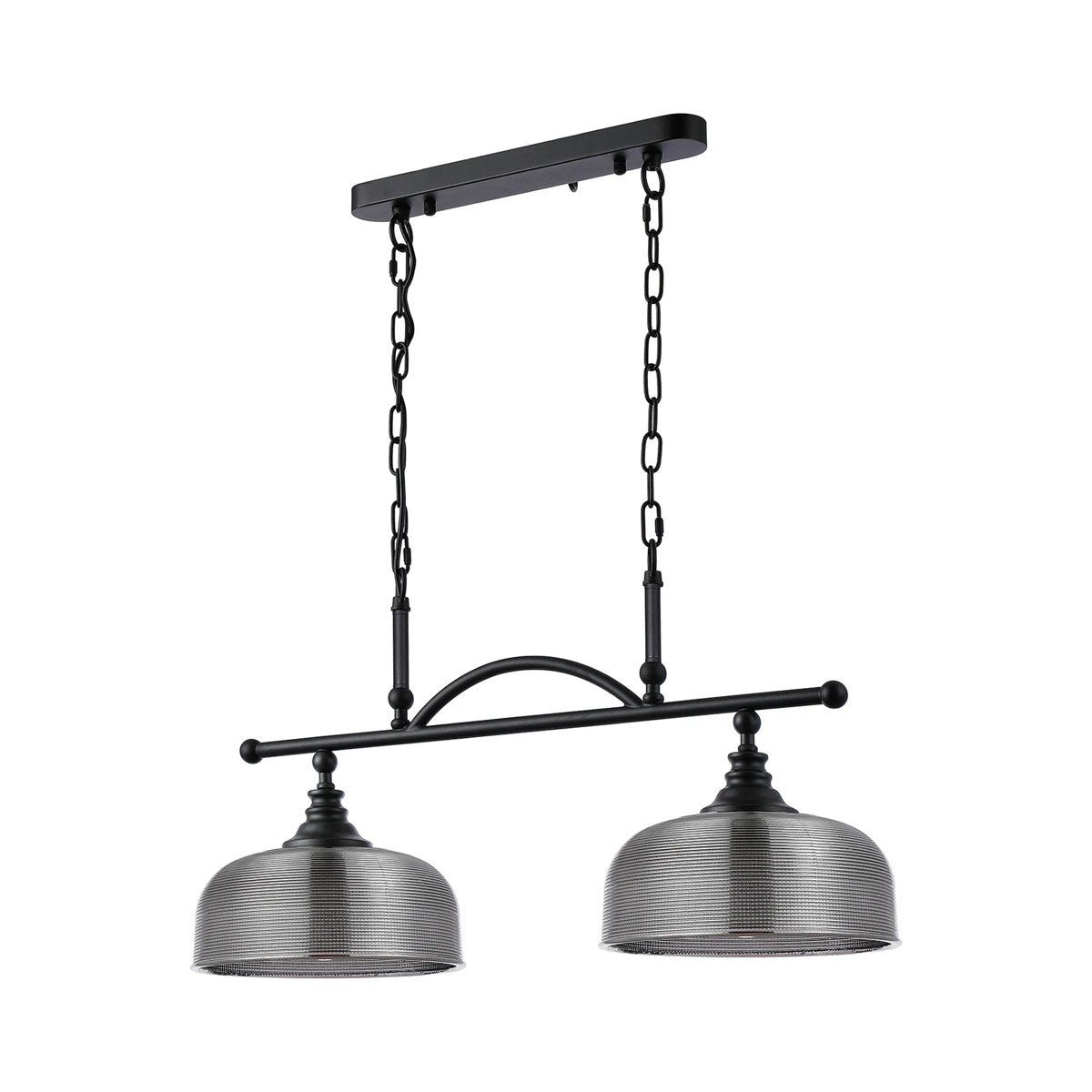 Regent Lourdes 2 Light Semi Flush Pendant Bar 750mm - Satin Black / Smoke