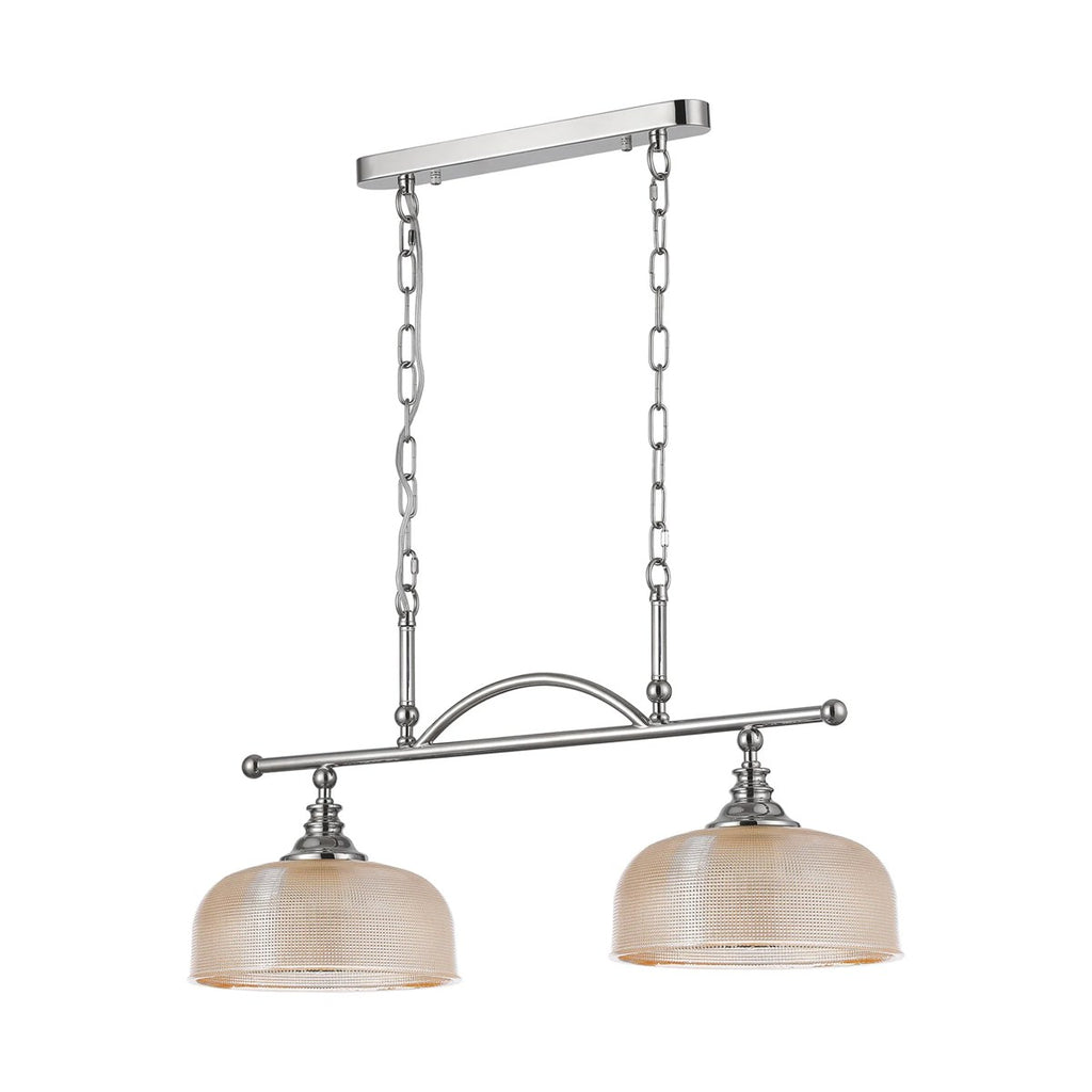 Regent Lourdes 2 Light Semi Flush Pendant Bar 750mm - Polished Nickel / Amber
