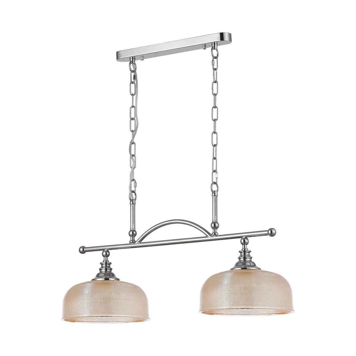 Regent Lourdes 2 Light Semi Flush Pendant Bar 750mm - Polished Nickel / Amber
