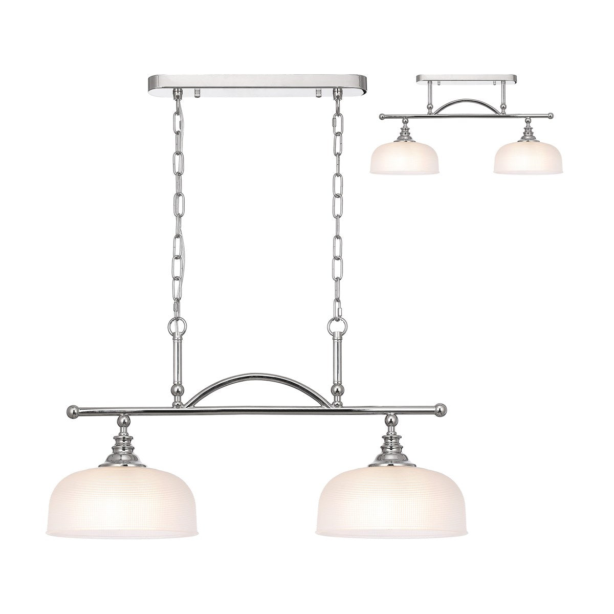 Regent Lourdes 2 Light Semi Flush Pendant Bar 750mm - Polished Nickel / Frosted