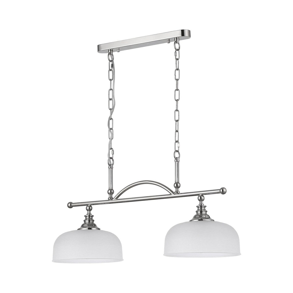 Regent Lourdes 2 Light Semi Flush Pendant Bar 750mm - Polished Nickel / Frosted
