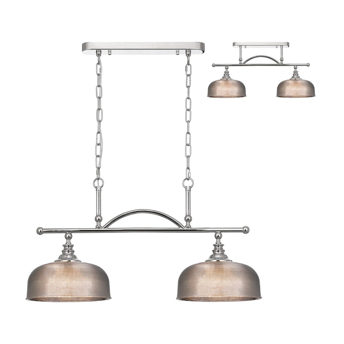 Regent Lourdes 2 Light Semi Flush Pendant Bar 750mm - Polished Nickel / Smoke