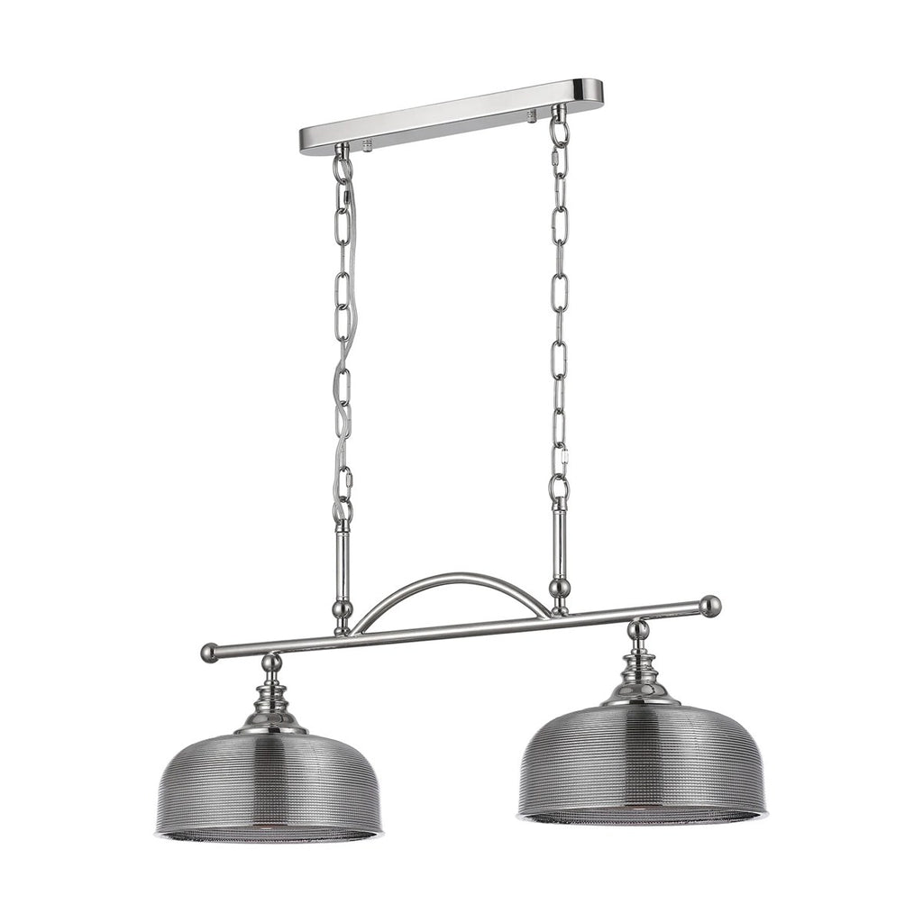 Regent Lourdes 2 Light Semi Flush Pendant Bar 750mm - Polished Nickel / Smoke