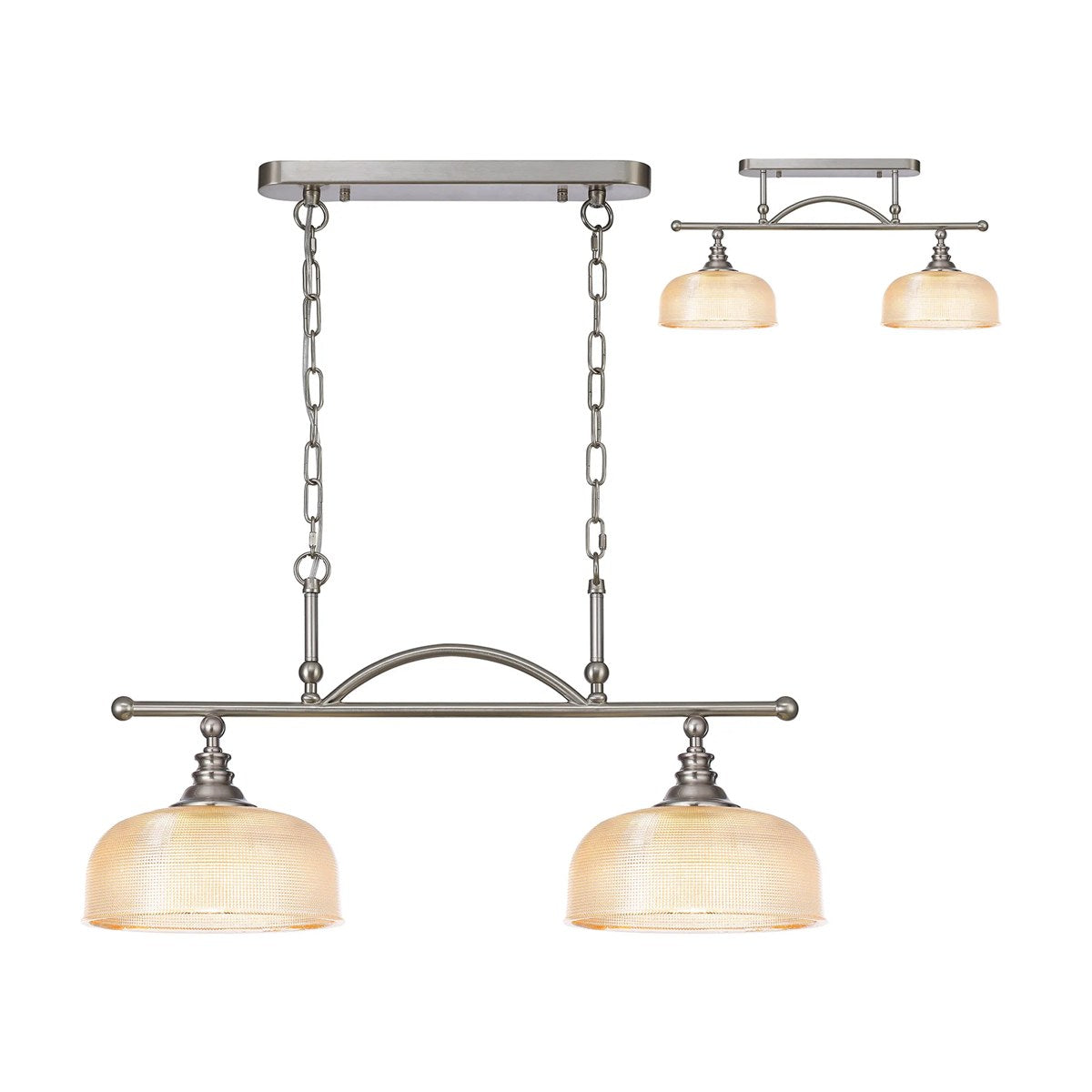 Regent Lourdes 2 Light Semi Flush Pendant Bar 750mm - Satin Nickel / Amber