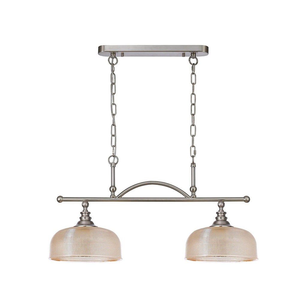 Regent Lourdes 2 Light Semi Flush Pendant Bar 750mm - Satin Nickel / Amber