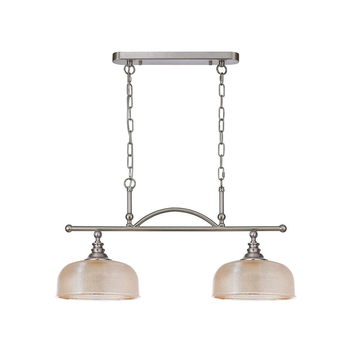 Regent Lourdes 2 Light Semi Flush Pendant Bar 750mm - Satin Nickel / Amber