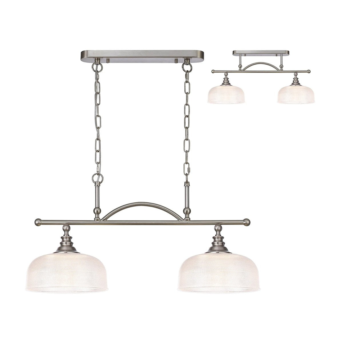 Regent Lourdes 2 Light Semi Flush Pendant Bar 750mm - Satin Nickel / Clear
