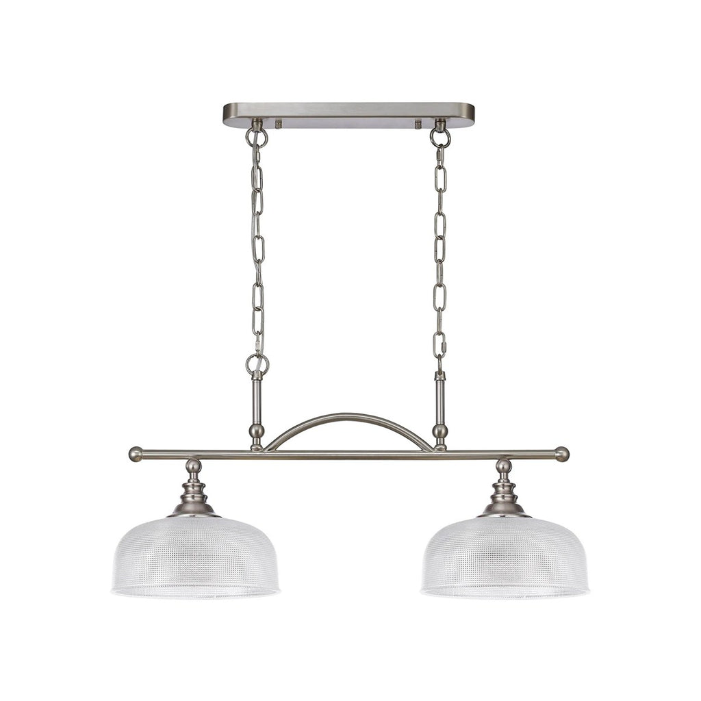 Regent Lourdes 2 Light Semi Flush Pendant Bar 750mm - Satin Nickel / Clear