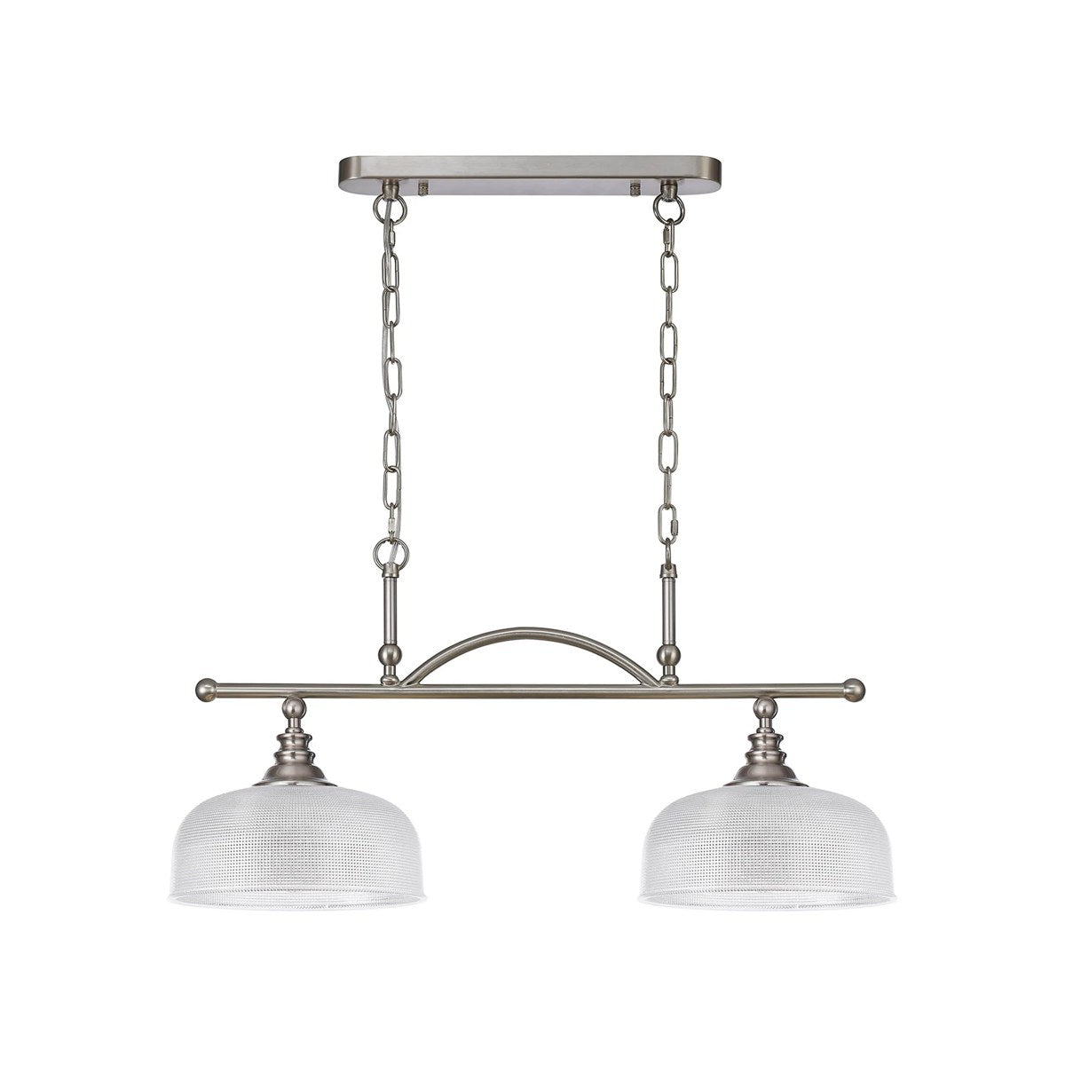 Regent Lourdes 2 Light Semi Flush Pendant Bar 750mm - Satin Nickel / Clear