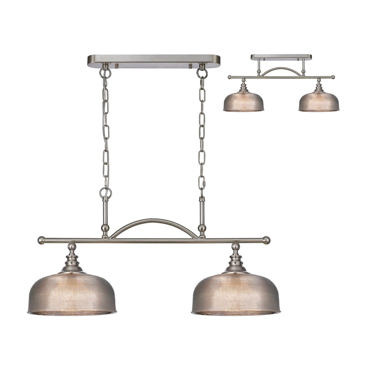 Regent Lourdes 2 Light Semi Flush Pendant Bar 750mm - Satin Nickel / Smoke