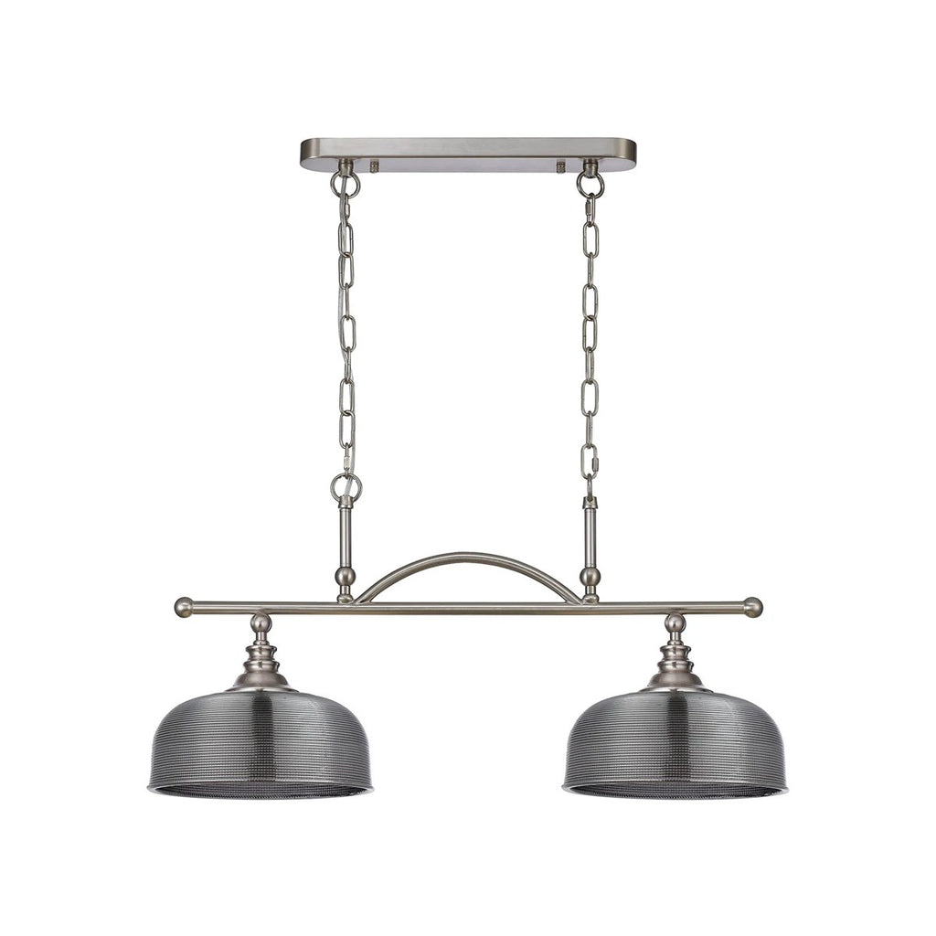 Regent Lourdes 2 Light Semi Flush Pendant Bar 750mm - Satin Nickel / Smoke