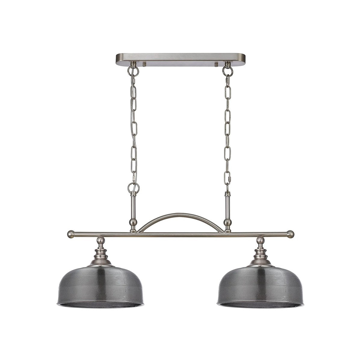 Regent Lourdes 2 Light Semi Flush Pendant Bar 750mm - Satin Nickel / Smoke