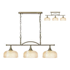 Regent Lourdes 3 Light 990mm Semi Flush / Pendant Bar - Antique Brass / Amber