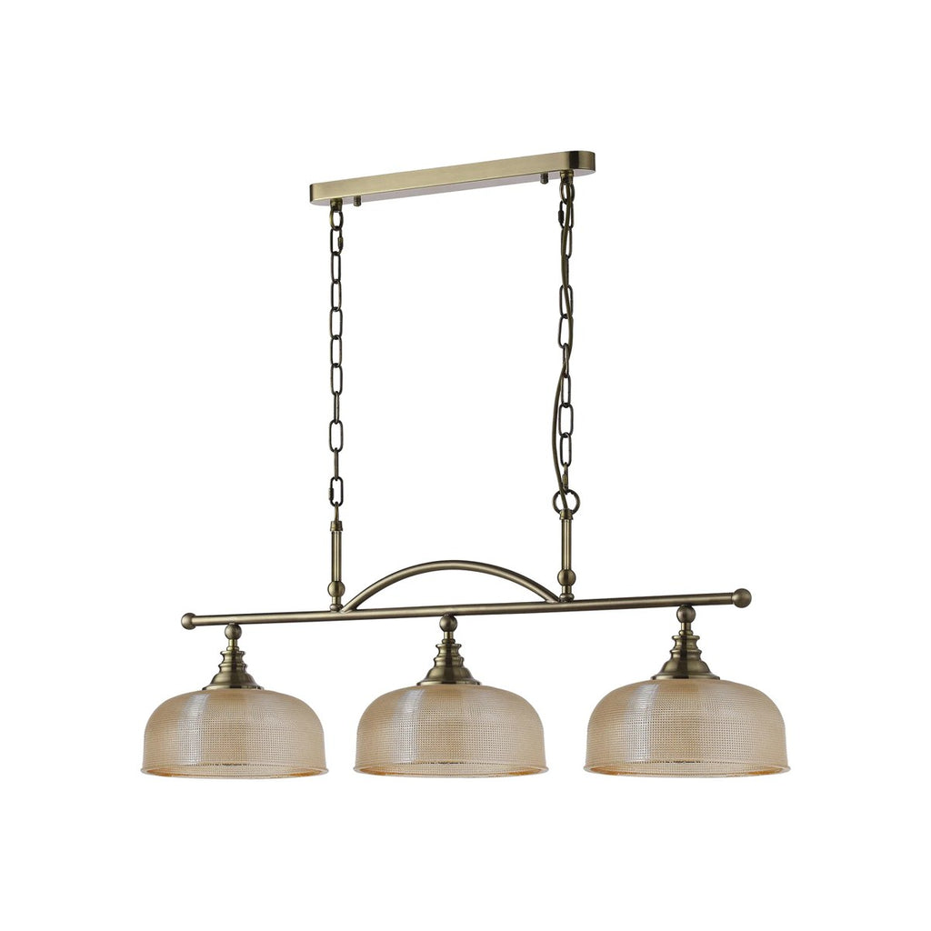 Regent Lourdes 3 Light 990mm Semi Flush / Pendant Bar - Antique Brass / Amber
