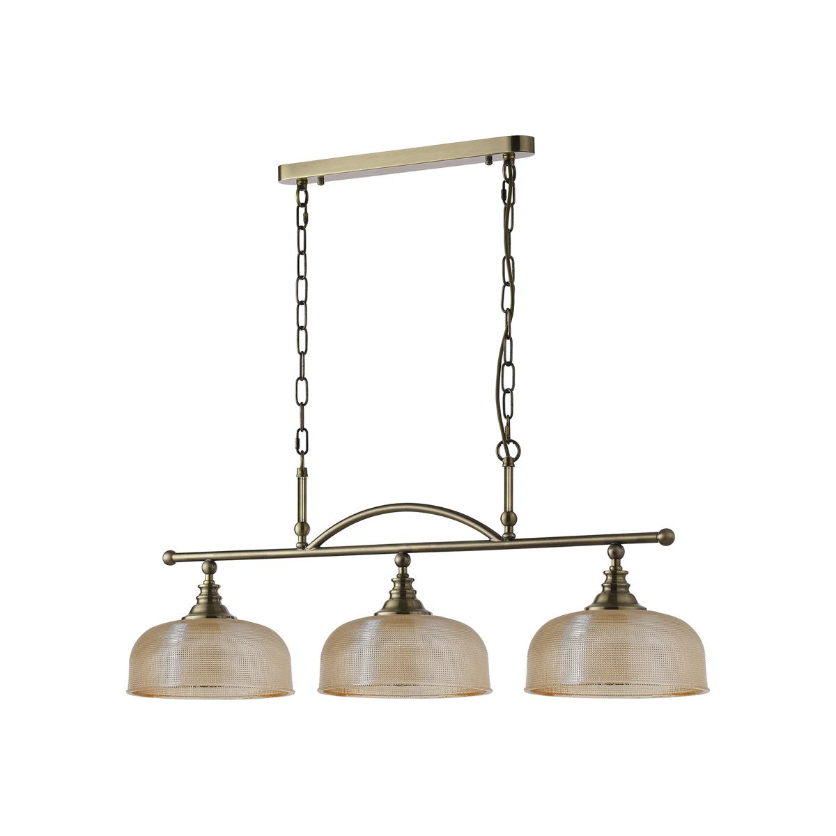 Regent Lourdes 3 Light 990mm Semi Flush / Pendant Bar - Antique Brass / Amber