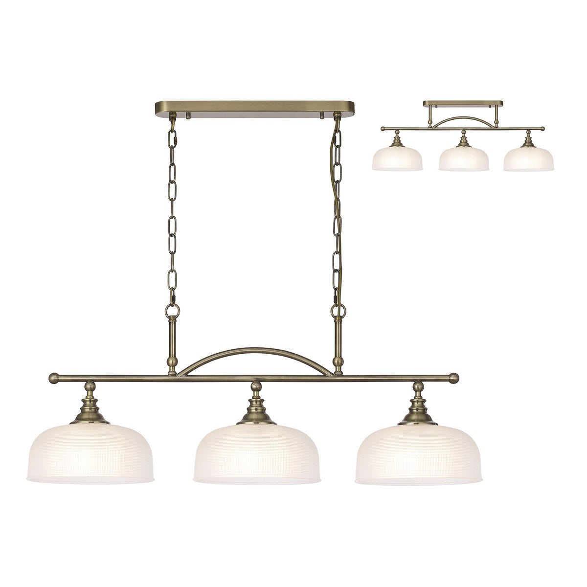 Regent Lourdes 3 Light 990mm Semi Flush / Pendant Bar - Antique Brass / Frosted