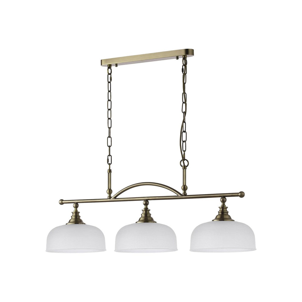 Regent Lourdes 3 Light 990mm Semi Flush / Pendant Bar - Antique Brass / Frosted
