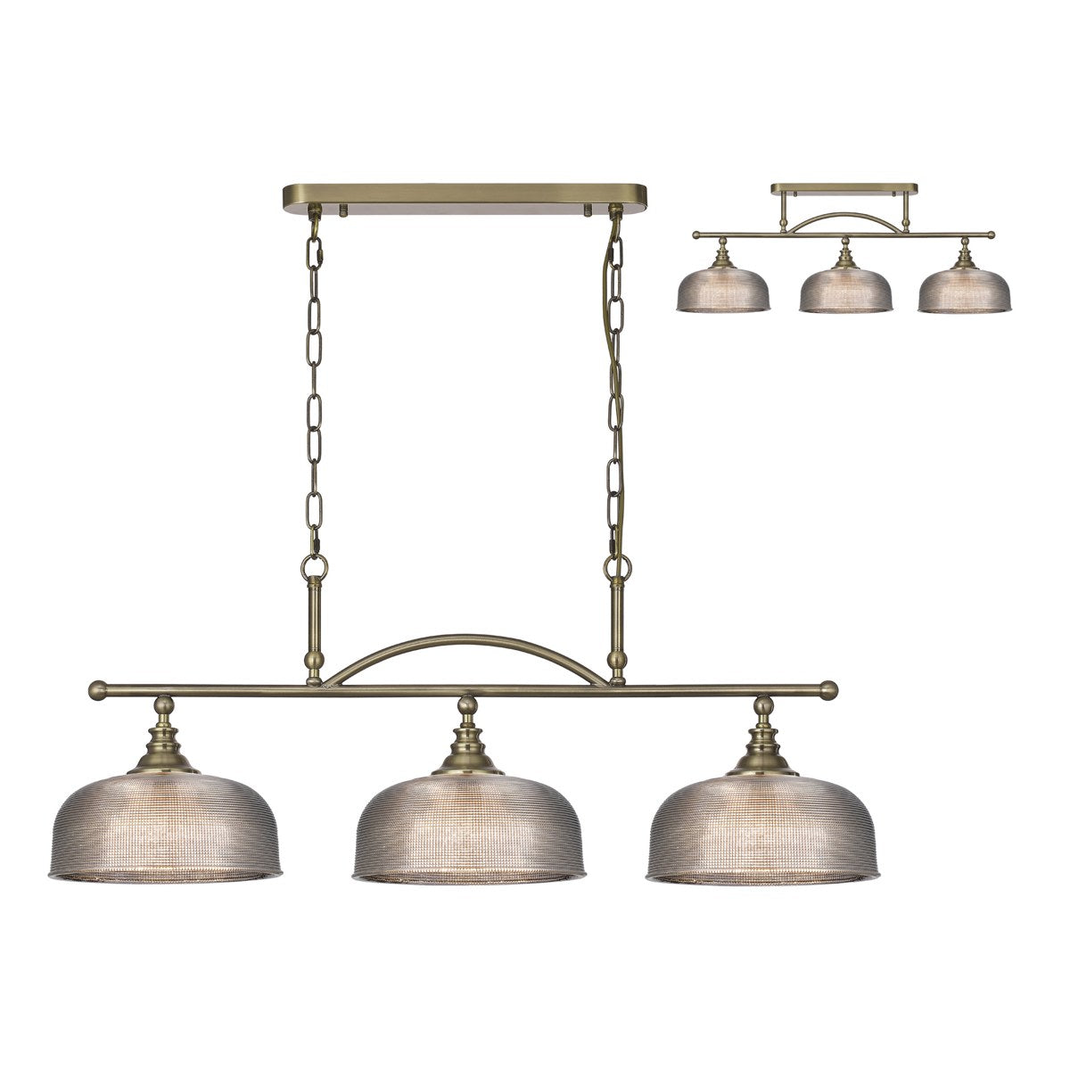 Regent Lourdes 3 Light 990mm Semi Flush / Pendant Bar - Antique Brass / Smoke
