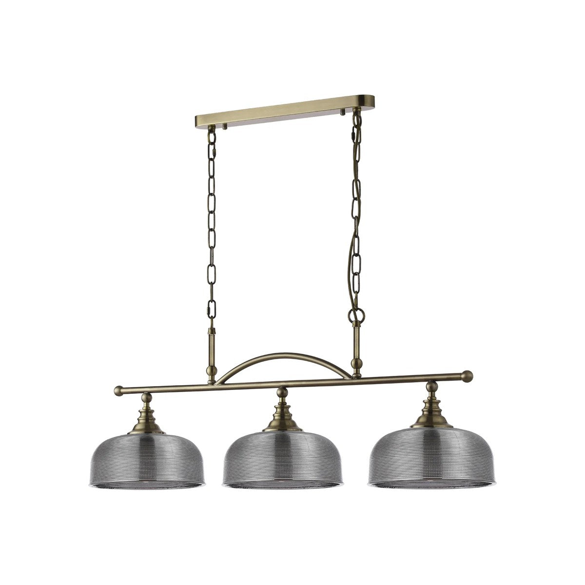 Regent Lourdes 3 Light 990mm Semi Flush / Pendant Bar - Antique Brass / Smoke