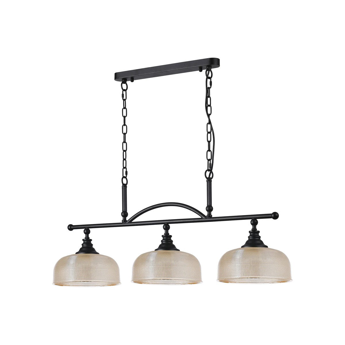 Regent Lourdes 3 Light 990mm Semi Flush / Pendant Bar - Satin Black / Amber