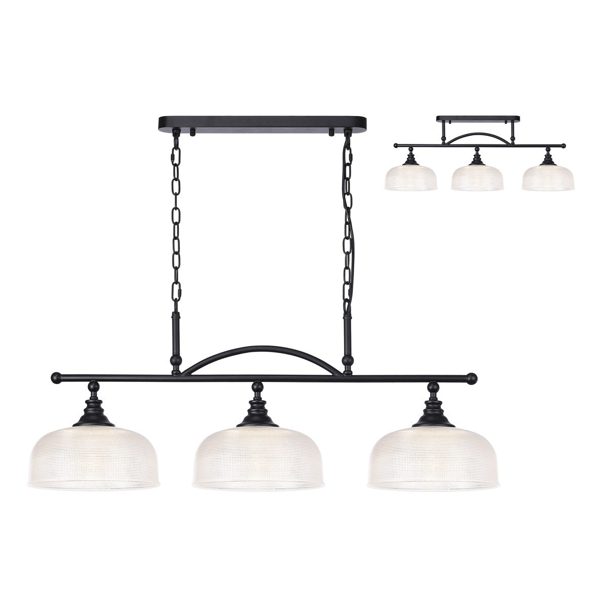 Regent Lourdes 3 Light 990mm Semi Flush / Pendant Bar - Satin Black / Clear