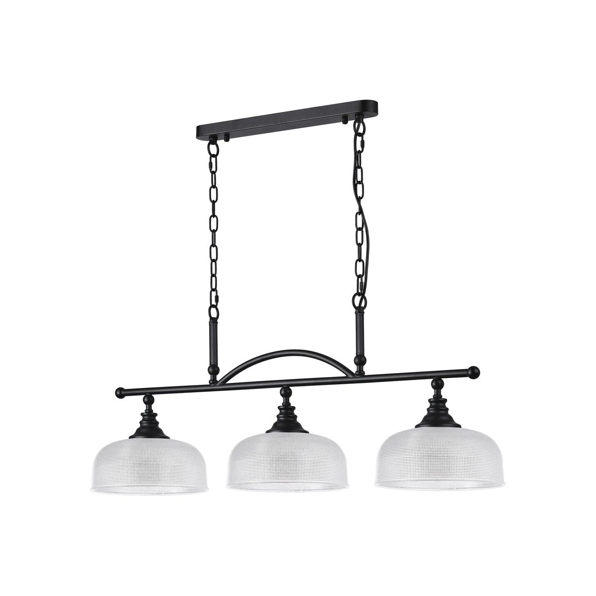 Regent Lourdes 3 Light 990mm Semi Flush / Pendant Bar - Satin Black / Clear