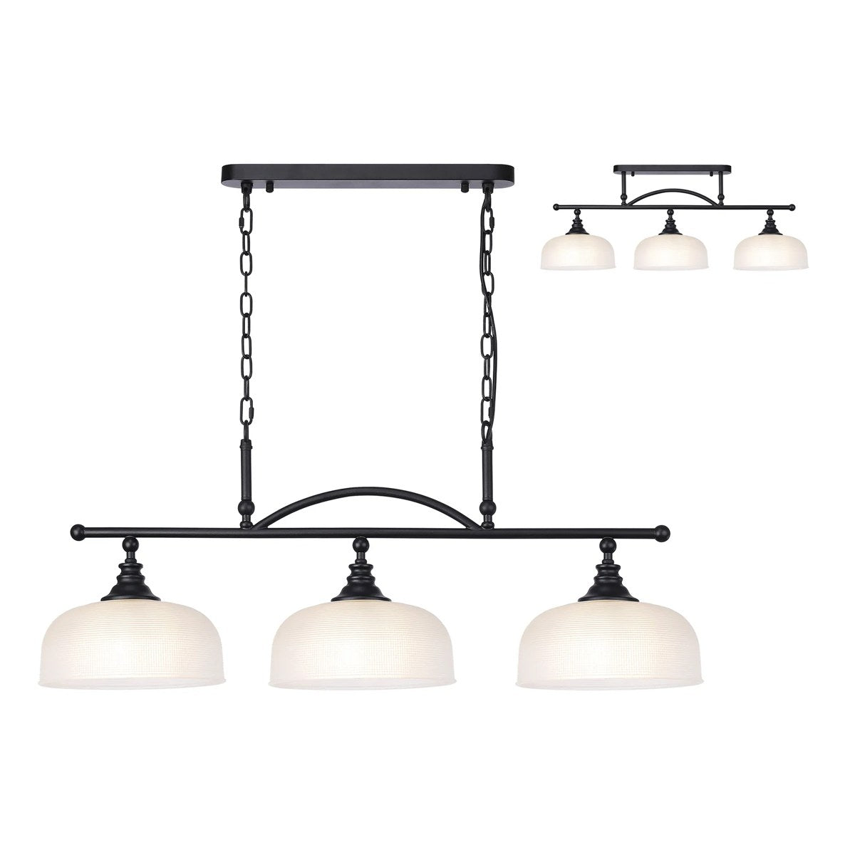 Regent Lourdes 3 Light 990mm Semi Flush / Pendant Bar - Satin Black / Frosted