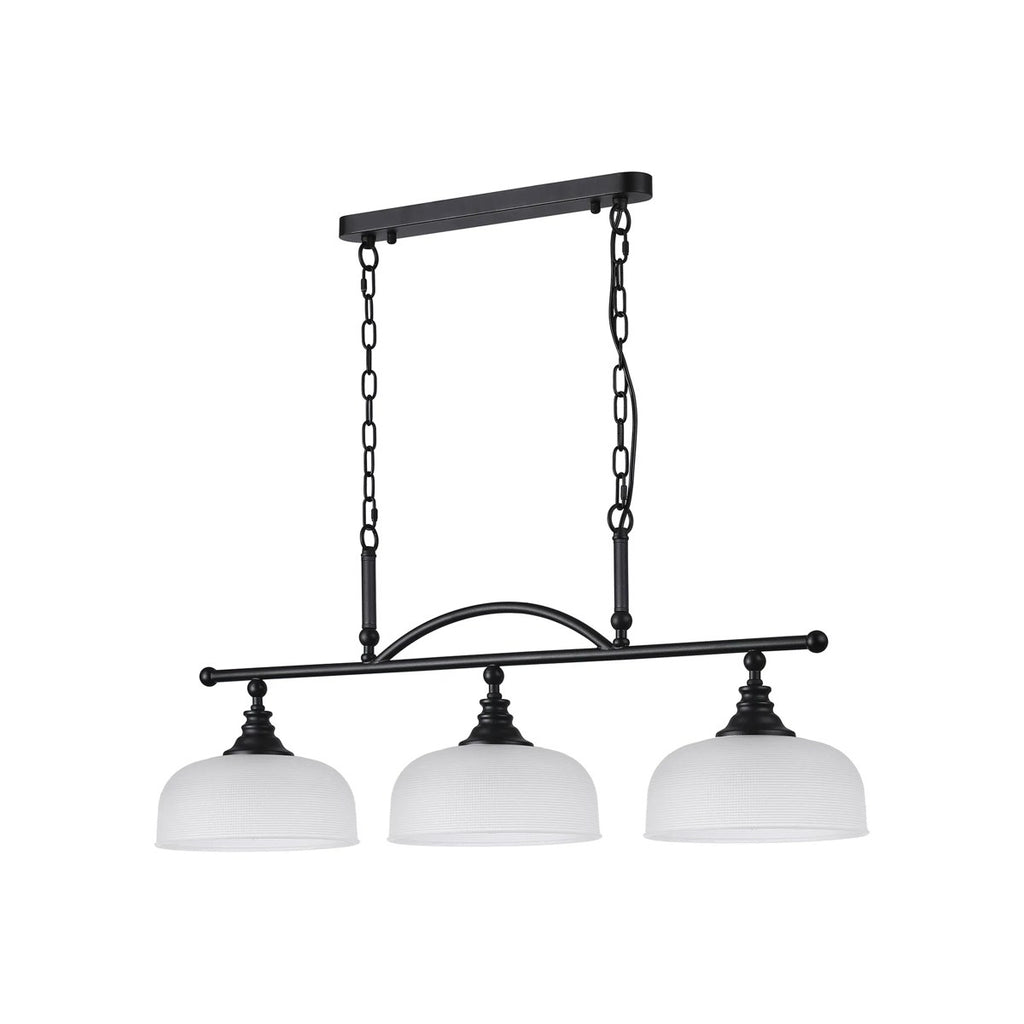 Regent Lourdes 3 Light 990mm Semi Flush / Pendant Bar - Satin Black / Frosted