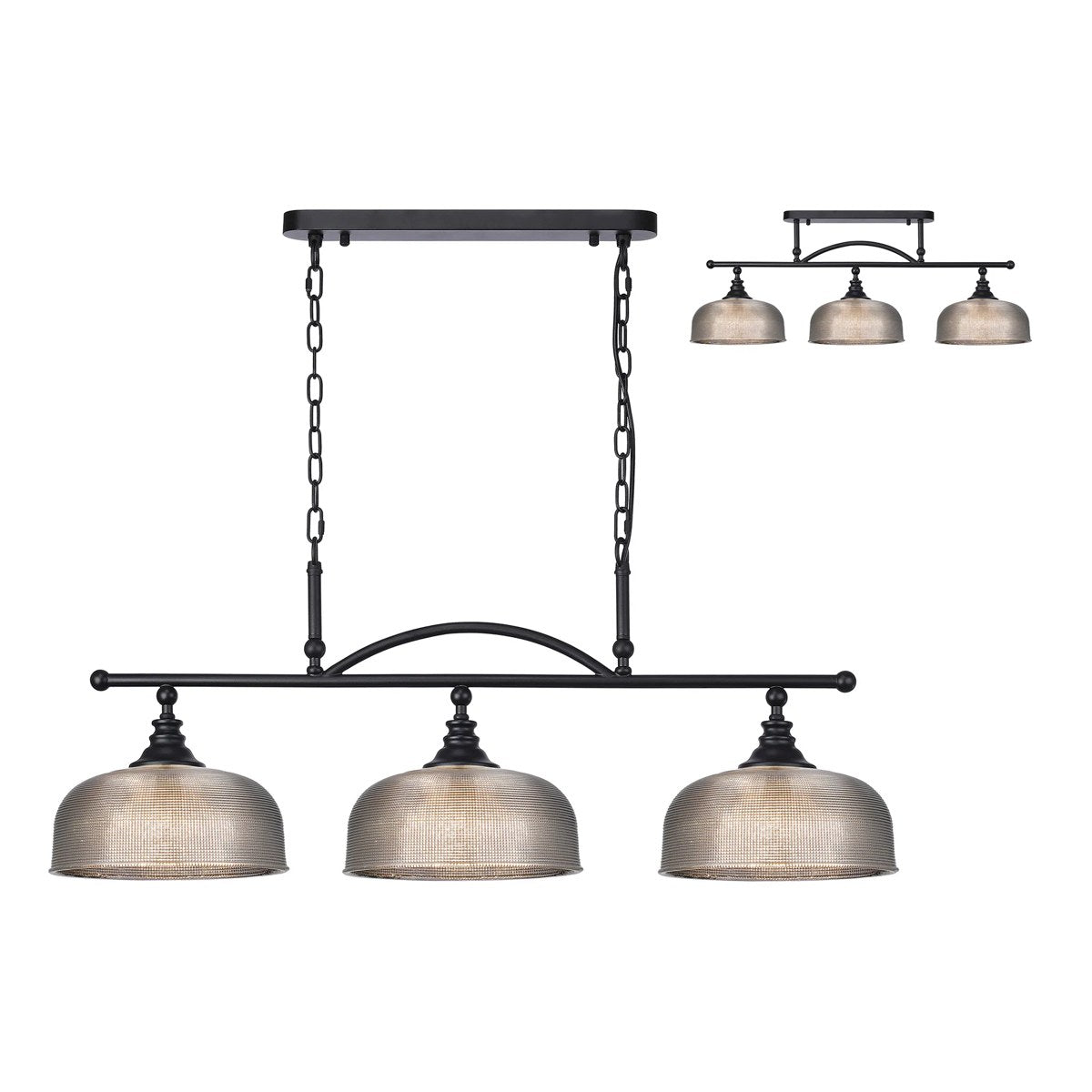 Regent Lourdes 3 Light 990mm Semi Flush / Pendant Bar - Satin Black / Smoke