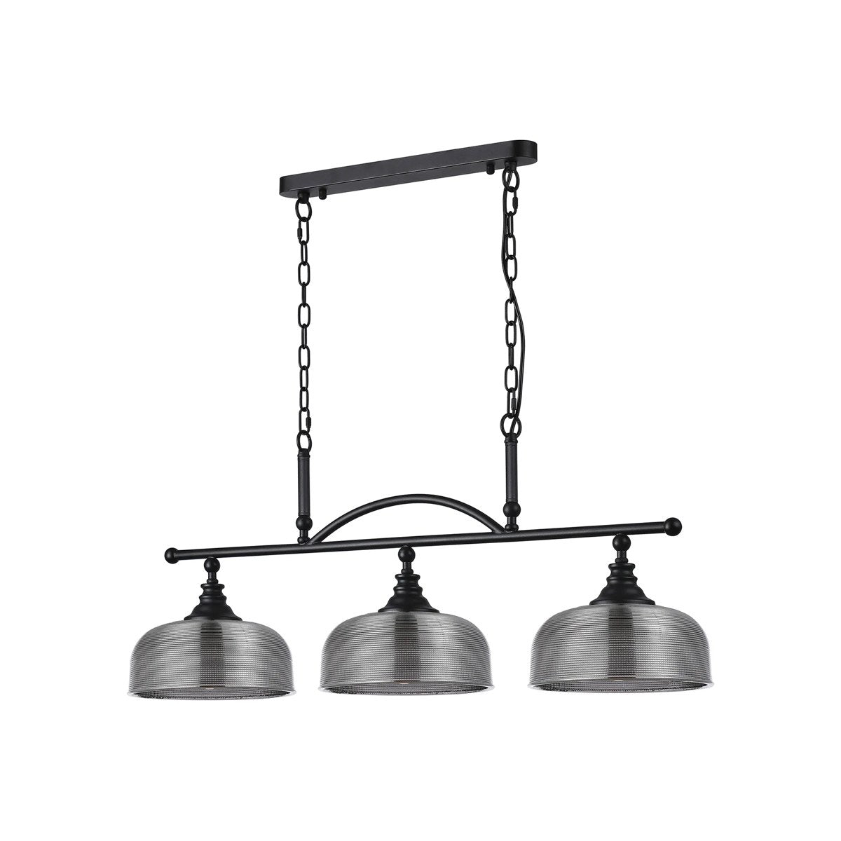 Regent Lourdes 3 Light 990mm Semi Flush / Pendant Bar - Satin Black / Smoke