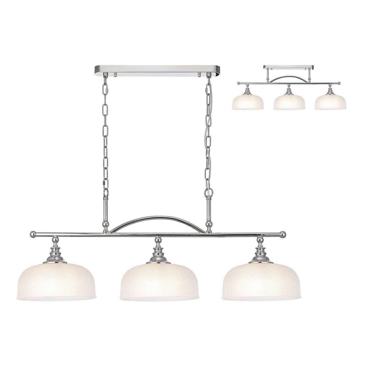 Regent Lourdes 3 Light 990mm Semi Flush / Pendant Bar - Polished Nickel / Frosted