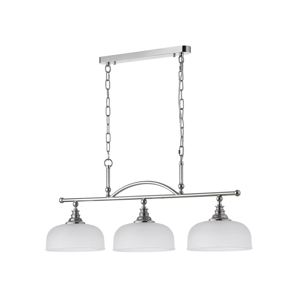 Regent Lourdes 3 Light 990mm Semi Flush / Pendant Bar - Polished Nickel / Frosted